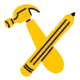 Yellow hammer and pencil illustration